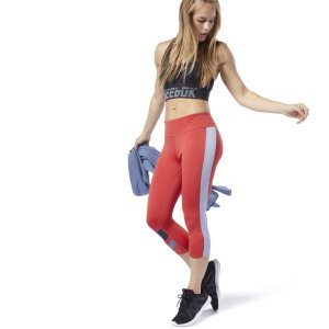 Reebok Workout Ready Colorblock Capris Leggings Damen - Rot - DE 784-NAG